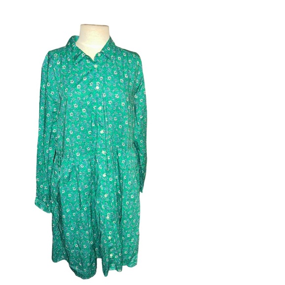 J. Crew Printed cotton mini shirtdress green blue floral paisley size 16 BF854 - Picture 2 of 7